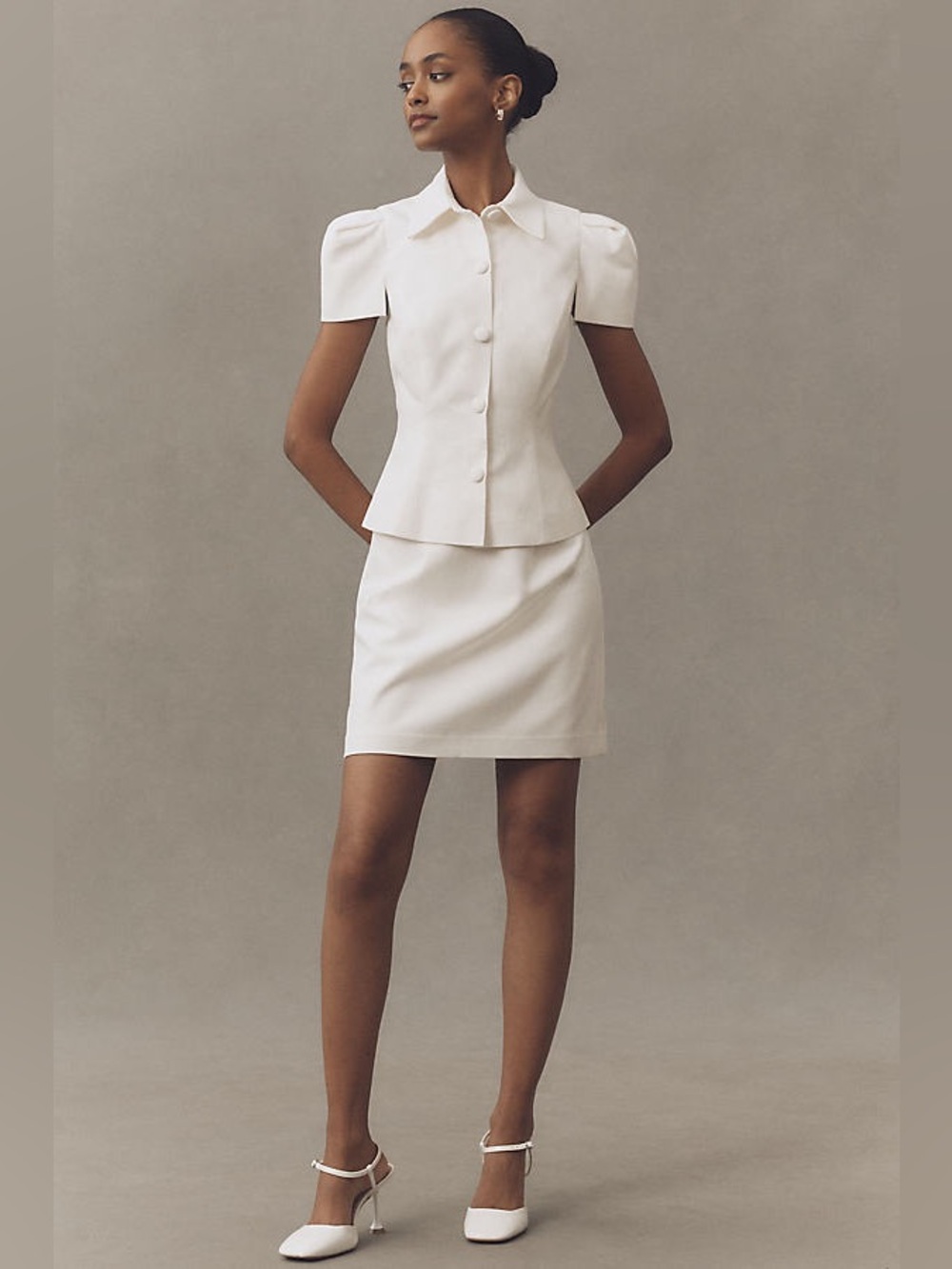 NWT Anthropologie Hutch Buttondown Two Piece Set White Jacket Mini Skirt - Picture 3 of 9